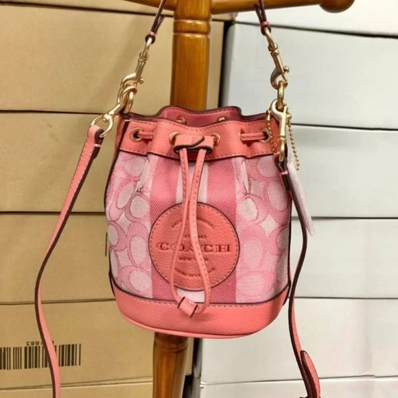 coach Mini Dempsey Bucket Bag In Signature Jacquard With Stripe And Coach Patch - Picture 1 of 8